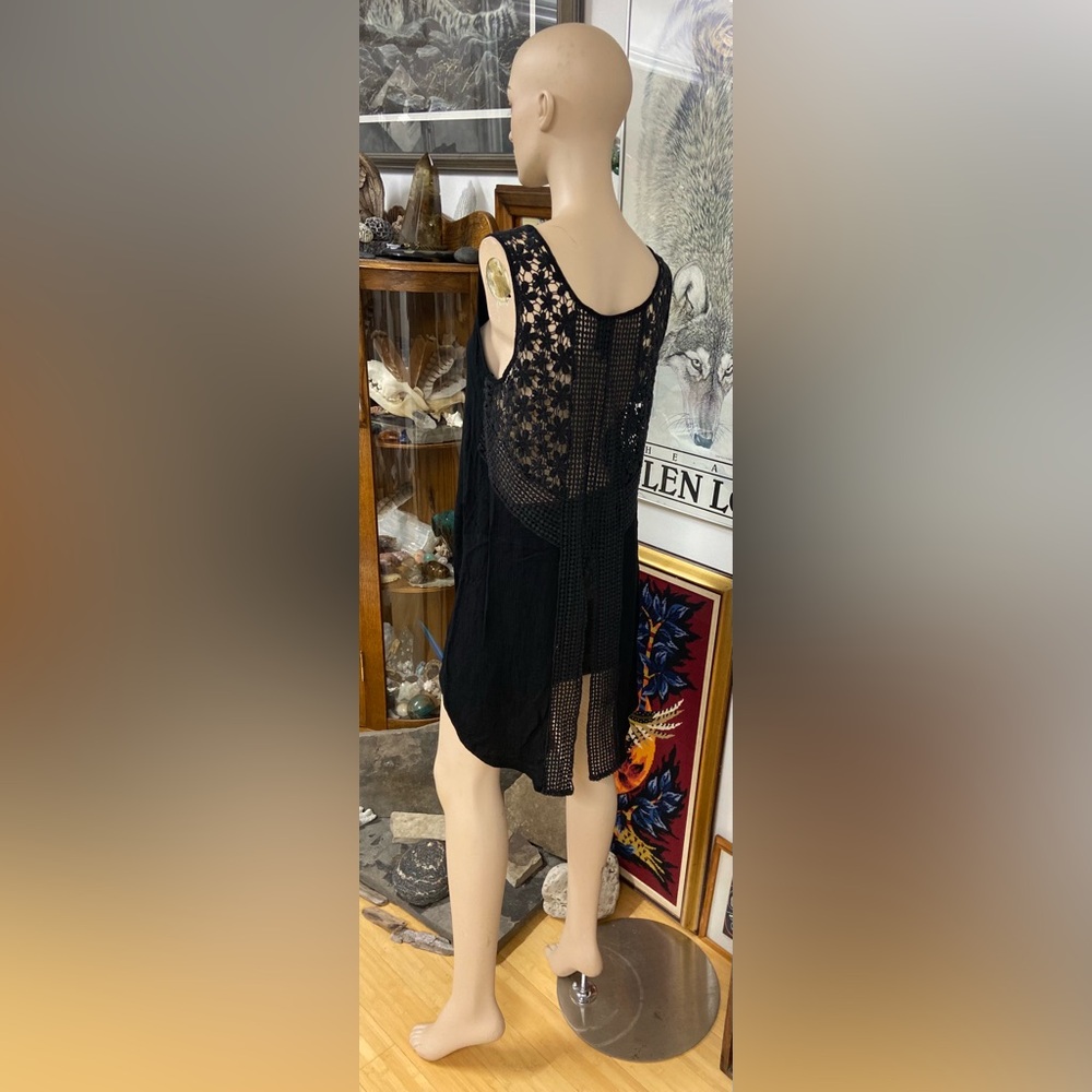 Black Lace Crochet Back Overlay Top